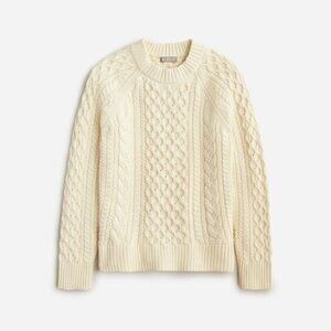 J Crew Women's Cable Knit Crewneck sweater chunky knit ivory cotton size XS
